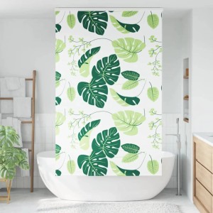 vidaXL Duschrollo 120x240cm mit grünem Blättermuster im Badezimmer.