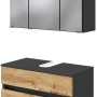 Held Möbel Badmöbel-Set Bari, 60 cm, Wotaneiche/Graphitgrau: Unterbeckenschrank und Spiegelschrank.