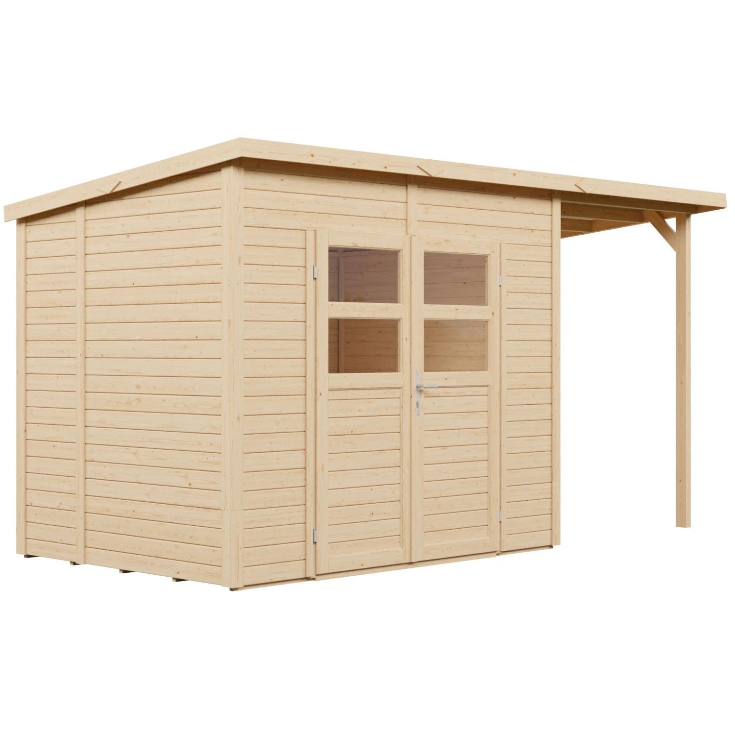 Bertilo Elementgartenhaus Felix 2 Plus aus Holz mit Anbau und Doppeltür.