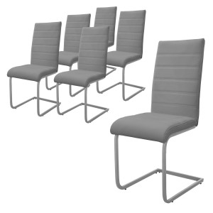 ML-Design Esszimmerstühle, 6er Set, grau, Freischwinger mit Kunstlederbezug.