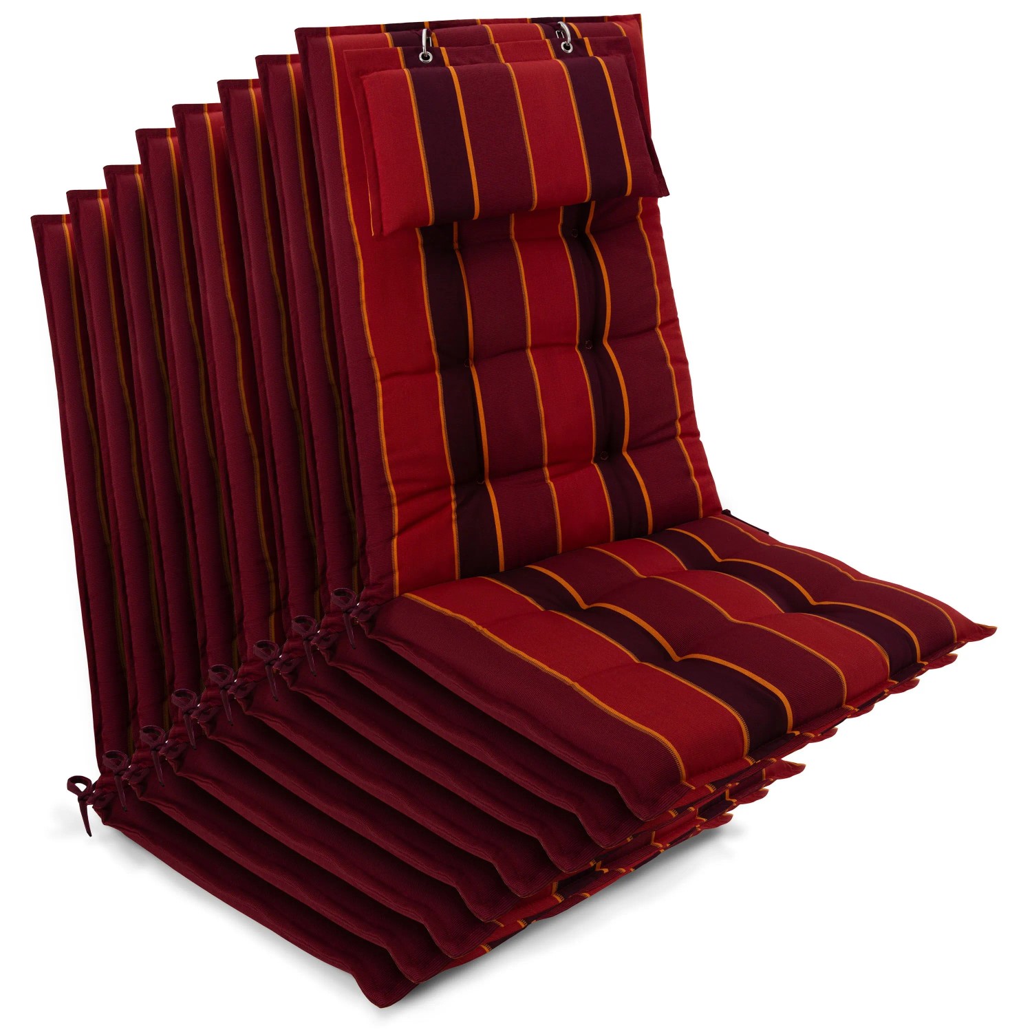 Beautissu 8er Set Sun-HL Hochlehner Auflage 120x50x8cm Rot-Anthrazit-Gestreift