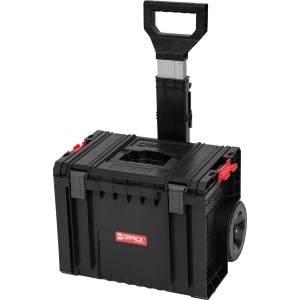 Qbrick System Pro Cart Werkzeugbox mit Rädern und Teleskopgriff, ideal für den mobilen Transport.