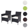 2er Set anthrazitfarbene Poly-Rattan Gartensessel Halden mit creme farbenen Kissen.