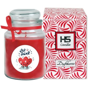 HS Candle Duftkerze Valentinstag 'Be Mine' im Glas mit Geschenkbox, rote Stumpenkerze.