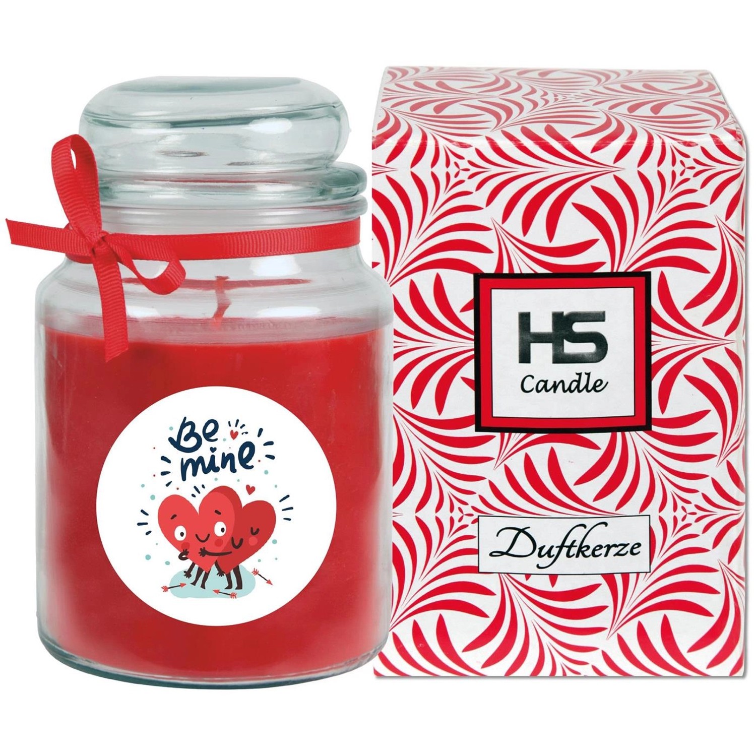 HS Candle Duftkerze Valentinstag 'Be Mine' im Glas mit Geschenkbox, rote Stumpenkerze.