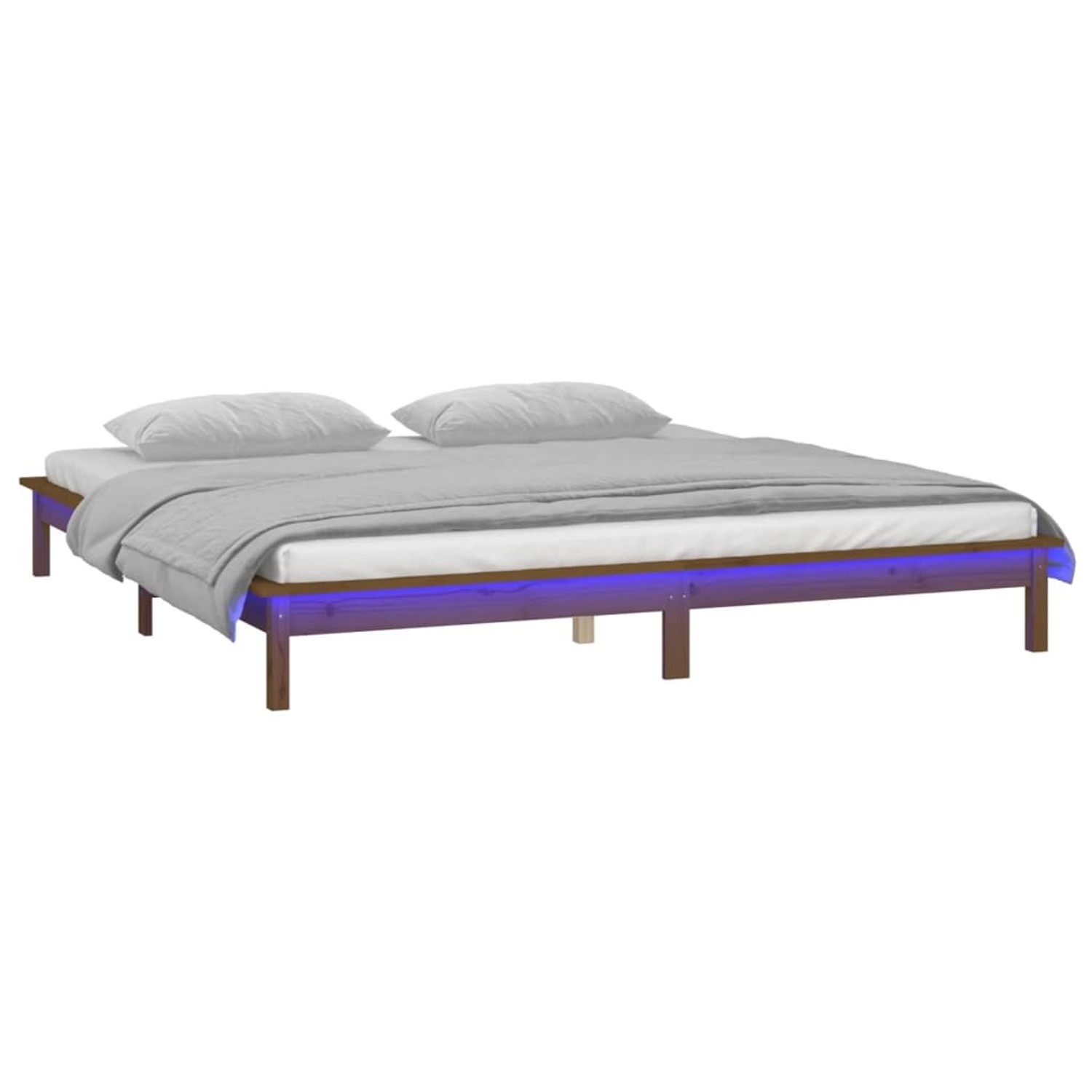 vidaXL Massivholzbett mit LEDs Honigbraun 140x200 cm 820609 günstig online kaufen