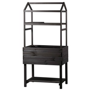 Anthrazitfarbener Dobar Pflanzturm-Aufsatz Kubus 2.0 mit Ablage für Hochbeete.