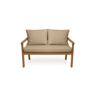 Beiges Sitzkissen-Set für 2-Sitzer Gartenbank, bestehend aus Bankauflage und 2 Rückenkissen.