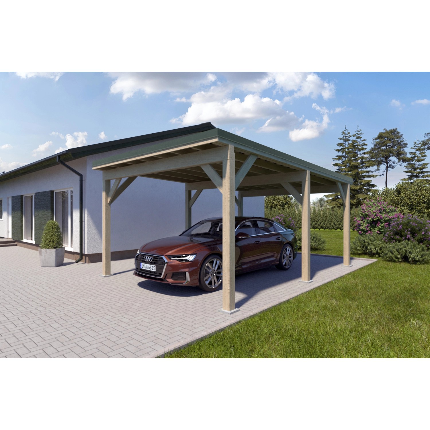 Holzbrüder Carport Ralf 24m² Natur-Dornengrün günstig online kaufen