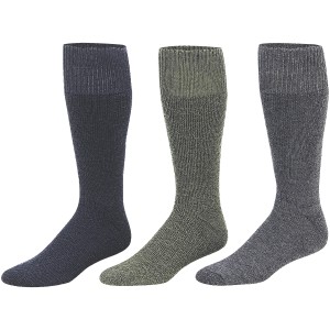 Stiefelplüschsocken in Oliv, Grau und Blau, Größe 39/41, für warme Füße bei der Arbeit.