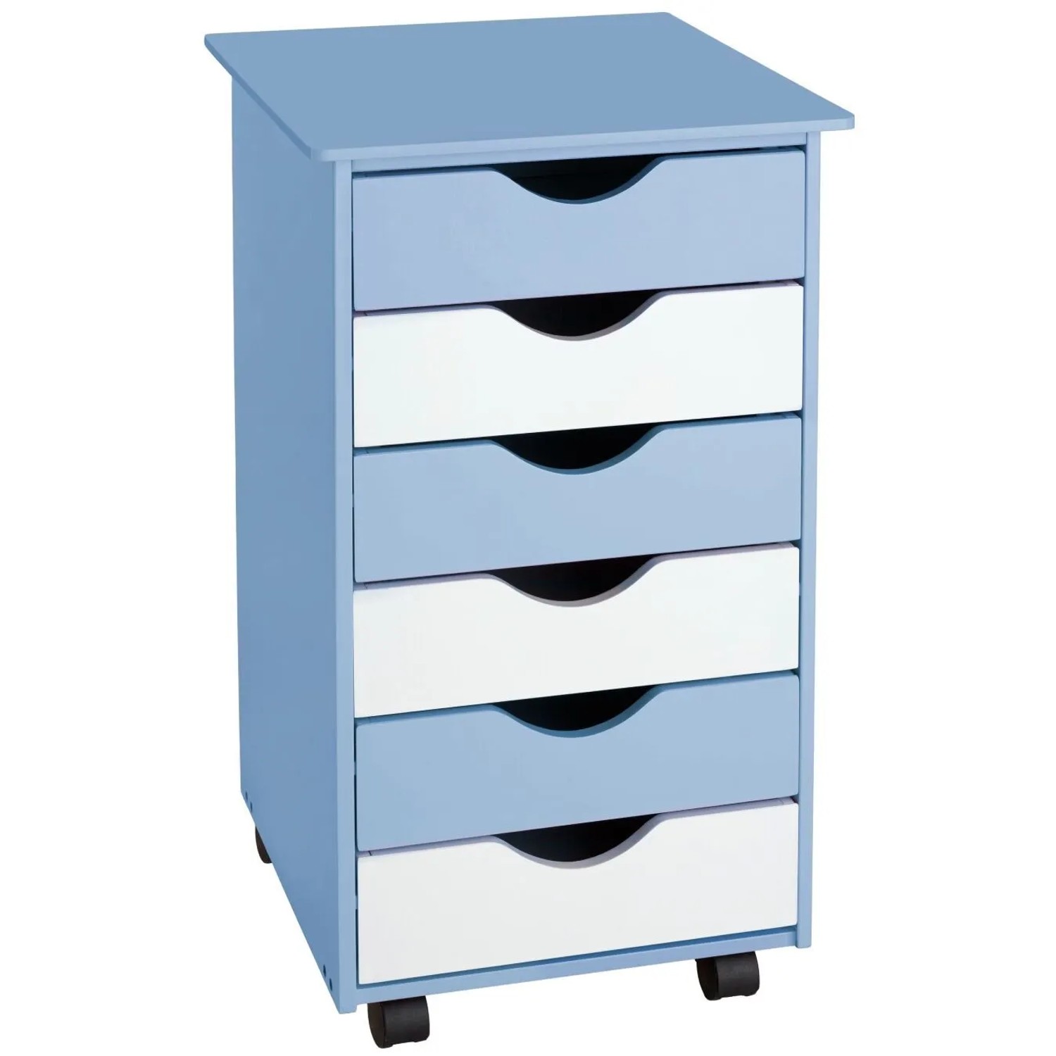 Tectake Rollcontainer  Aus Holz Mit 6 Schubladen  36 x 40 x 65 cm Blau