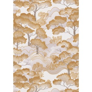Erismann Vliestapete Elle Decoration 4 Golden Grove Gold mit Waldmotiv.