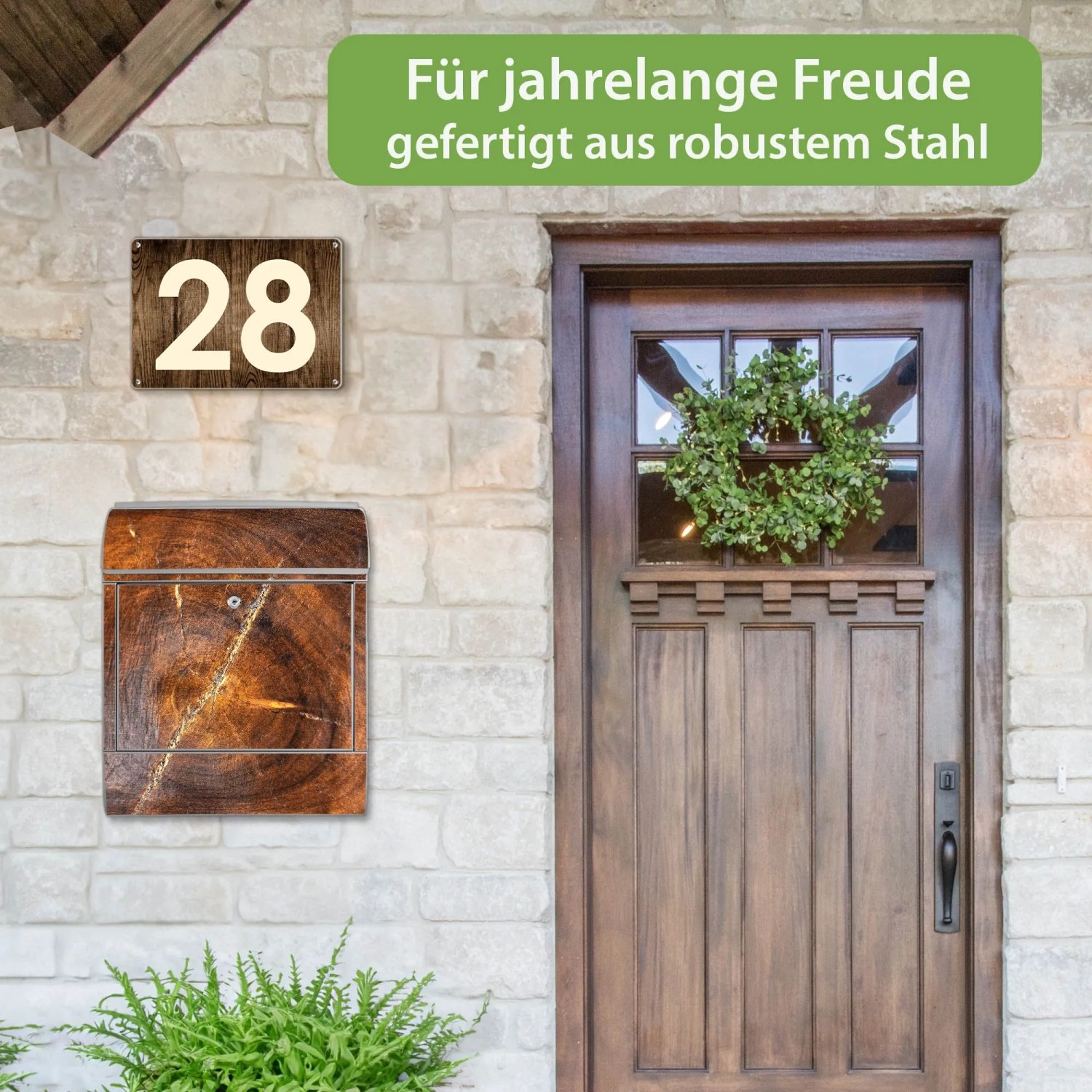 Banjado Design Briefkasten Silber Pulverbeschichtet 39x47x14cm 2 Schlüssel Mit Zeitungsfach Motiv Holzring mit Rissen_7