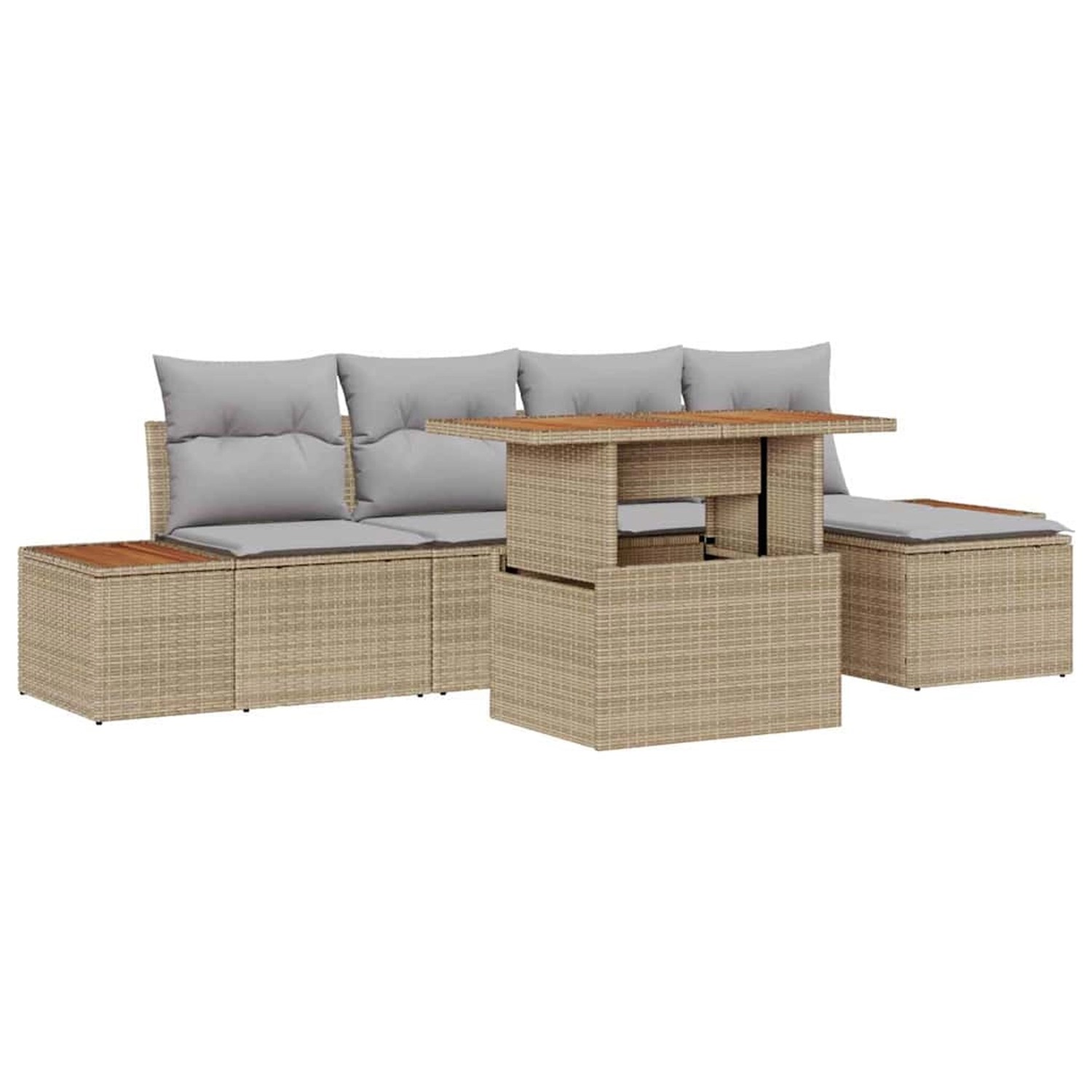 vidaXL Garten-Sofa-Set mit Speicher 6-Tlg Beige Poly Rattan 3358799 günstig online kaufen