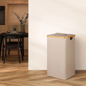 Relaxdays Pfandflaschen Sammelbehälter Baumwolle EVA Bambus Beige Mit Deckel 100 l 70 cm x 42 cm x 34 cm 1,3 kg