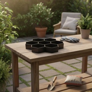 Relaxdays Pflasterform Bienenwabe 2er Set Kunststoff Schwarz Wiederverwendbar 30 cm x 30 cm x 4,5 cm 440 g