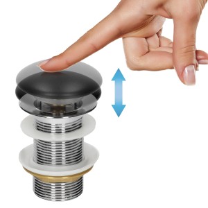 ML-Design Ablaufgarnitur für Waschbecken ohne Überlauf, Push-Open-Funktion mit Fingerdruck.