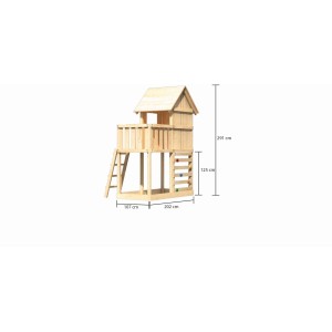 Karibu Stelzenhaus Frieda mit Kletterwand, Holzleiter und Sandkasten. Spielturm aus Fichte, naturbelassen.