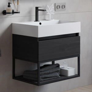 pianura Giulia Waschtisch mit Unterschrank (60 cm) in Weiß/Schwarz mit Regal.