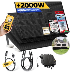 Solakon Balkonkraftwerk 2000W Solaranlage mit Gartenhalterung Steckerfertig Komplettset Photovoltaik 800W Kabellänge 5m