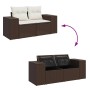Braune 5-tlg. vidaXL Garten-Sofagarnitur aus Rattan mit Kissen, mit Stauraum und wasserfestem Beutel.