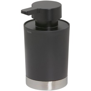 Freistehender Tiger Seifenspender Tune, Edelstahl gebürstet und Schwarz, für Bad und Küche.