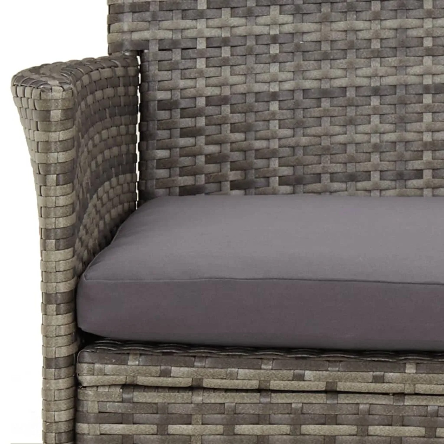 Detailansicht: Grauer Rattan-Gartenstuhl mit Kissen aus dem 5-tlg. Bistro-Set