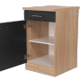 Respekta Unterschrank Merle, 50 cm, Schwarz, mit offener Tür und Schublade.