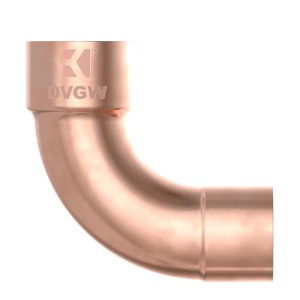 Kirchhoff Kupfer Bogen 90° 15 mm, blanke Muffe für Lötfittings, ideal für Sanitär- und Heizungsinstallationen.