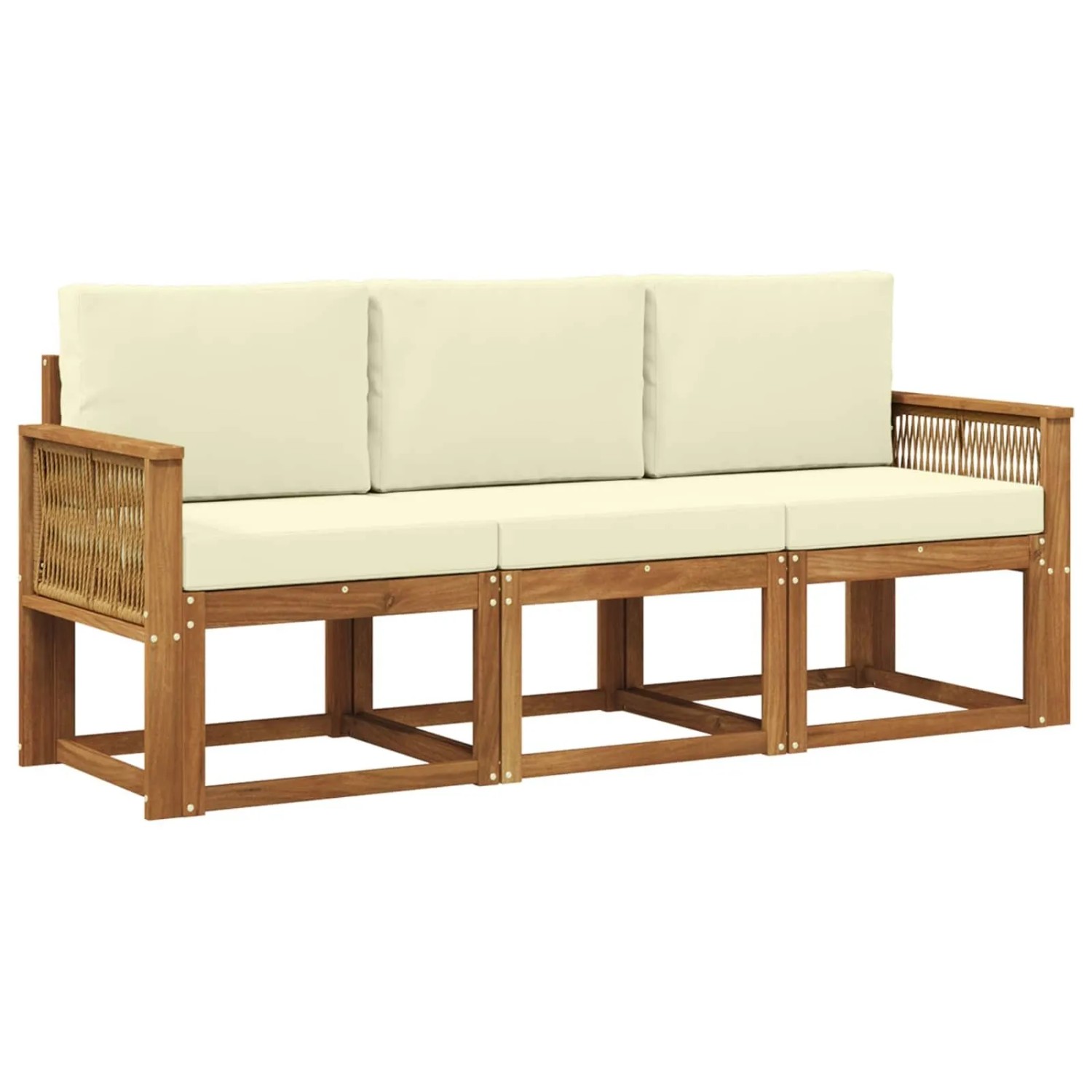 vidaXL Outdoor-Sofagarnitur mit Kissen 3 Stk Natur und Creme Polyester 3384956