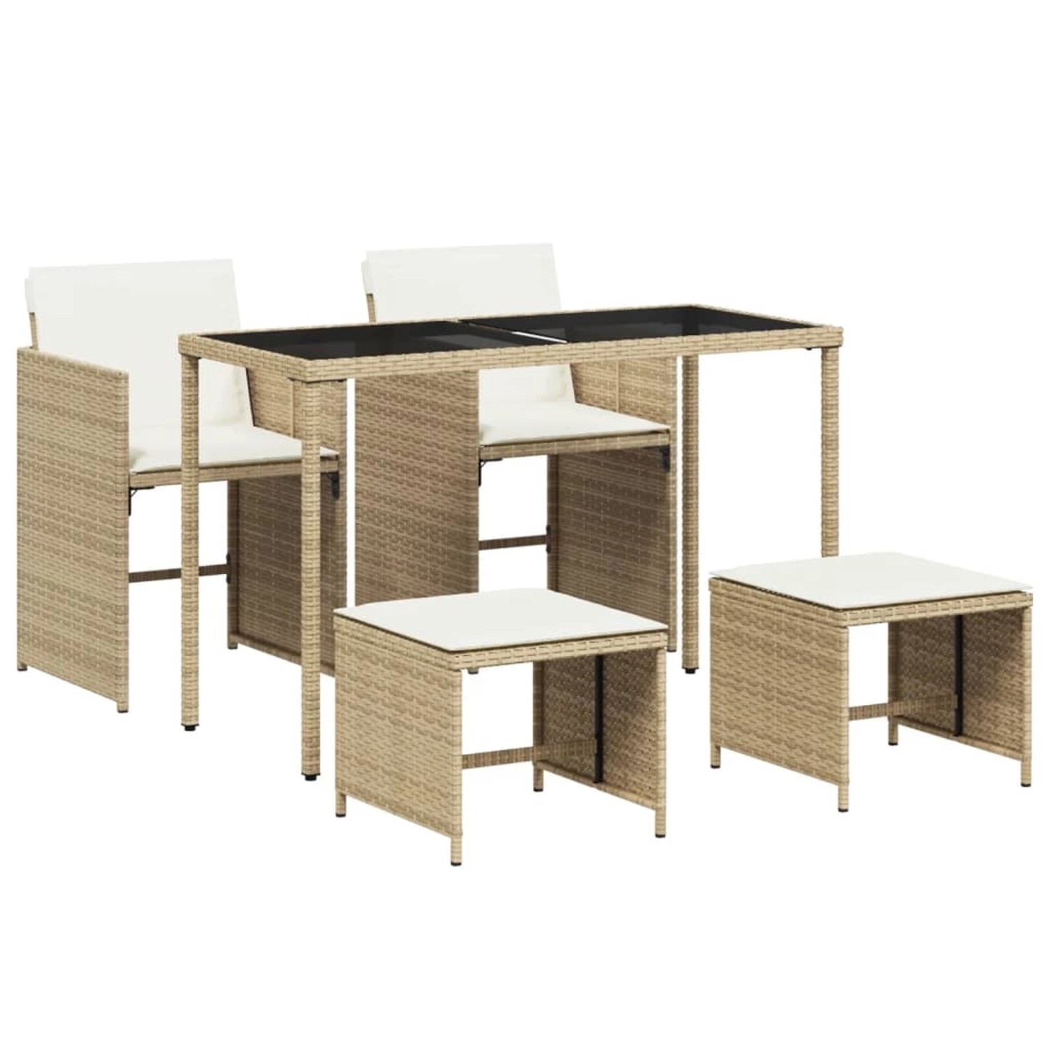 vidaXL 5-Tlg Garten-Essgruppe mit Kissen Beige Poly Rattan 365083