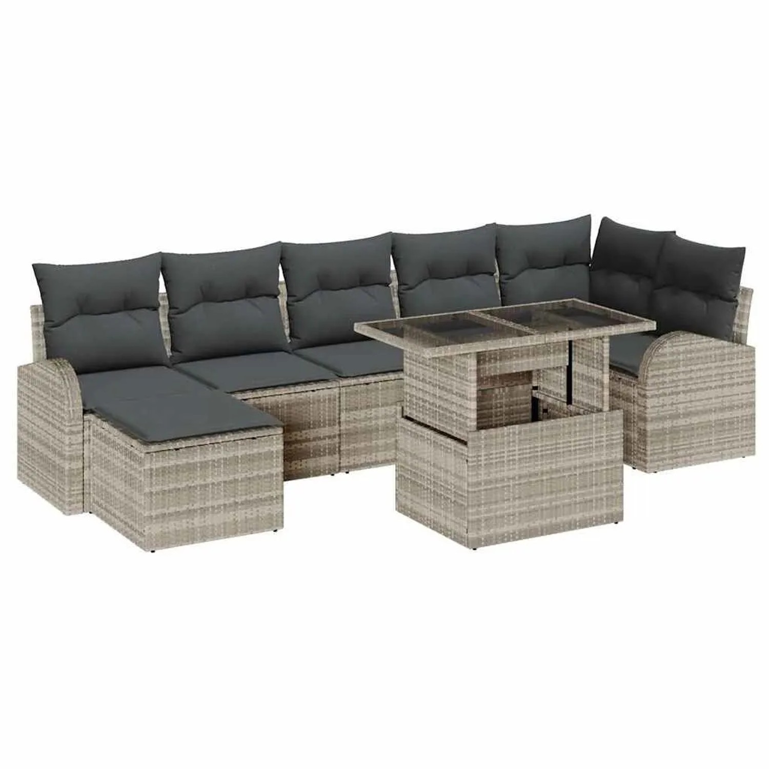 vidaXL Gartensofa-set mit Speicher 8-Tlg Hellgrau Poly-Rattan 3348688 günstig online kaufen
