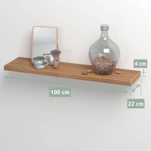 Holz4home Wandregal aus Eiche, 100cm, ohne Baumkante. Schweberegal im modernen Stil.