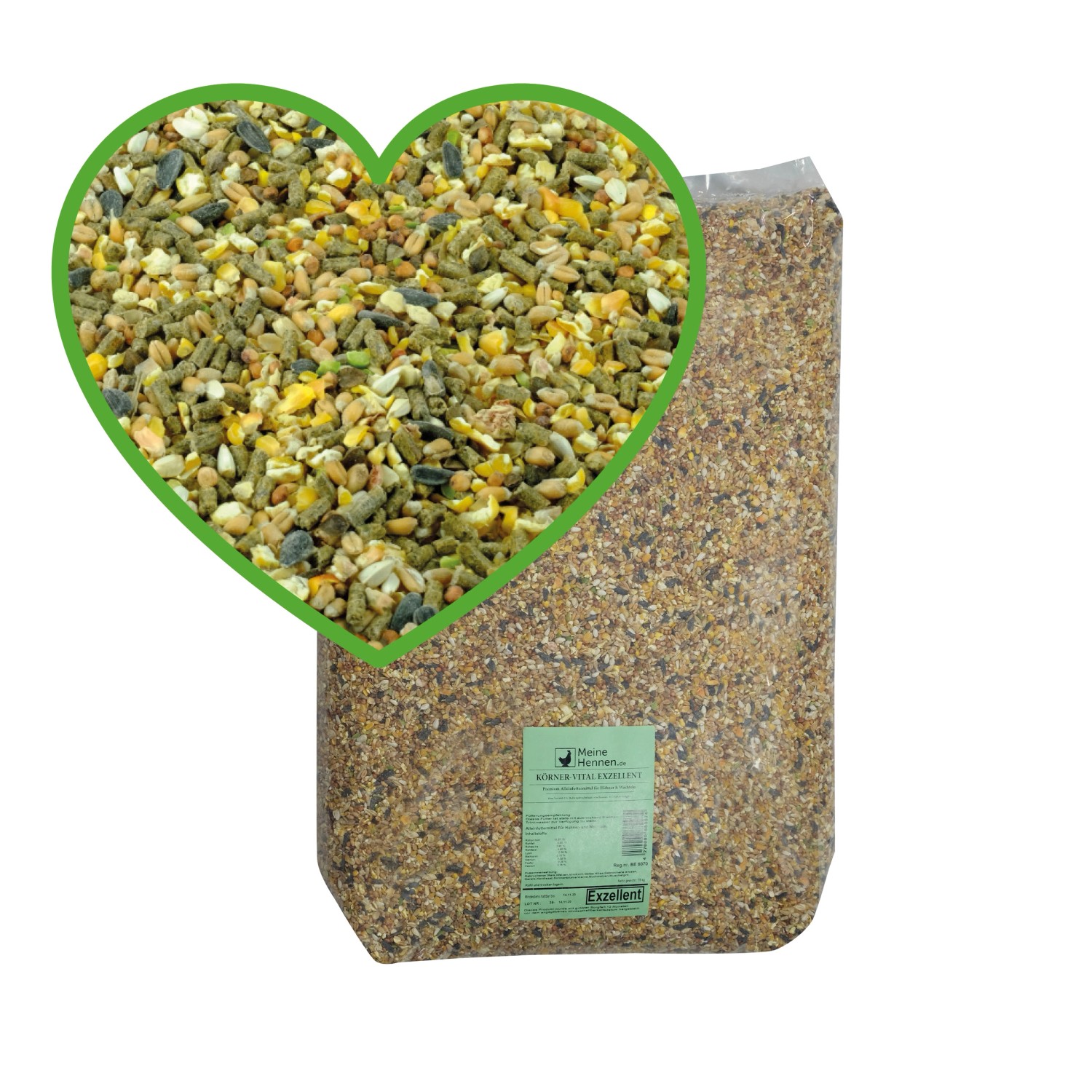 MeineHennen HENNEN VITAL EXZELLENT 30 Kg Premium Hühnerfutter Körnermischung mit Gentechnik Freien Soja Pellets Alleinfu...