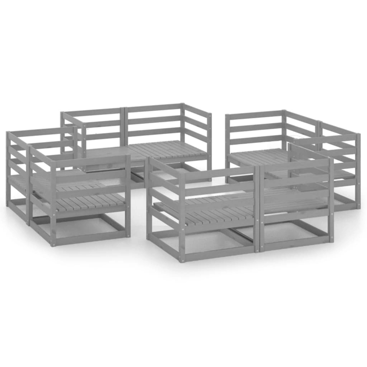 vidaXL 8-Tlg Garten-Lounge-Set Grau Massivholz Kiefer 3075286