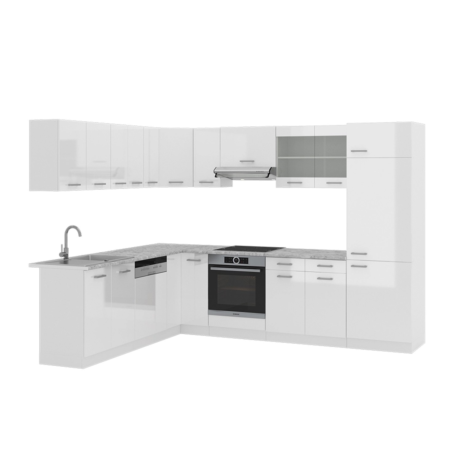 Vicco R-Line Eckküche Weiß Hochglanz/Weiß 227 x 287 cm AP Marmor günstig online kaufen