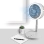 Weißer Beldray 3 in 1 Standventilator (Ø 17,5 cm) mit LED-Licht auf einem Tisch.