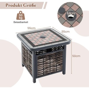 Costway Beistelltisch mit Schirmloch 55 x 55 x 50 cm Gartentisch