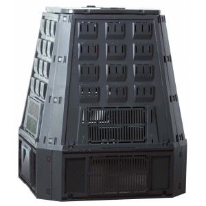 Schwarzer Komposter Evogreen 420 l für Garten- und Küchenabfälle.