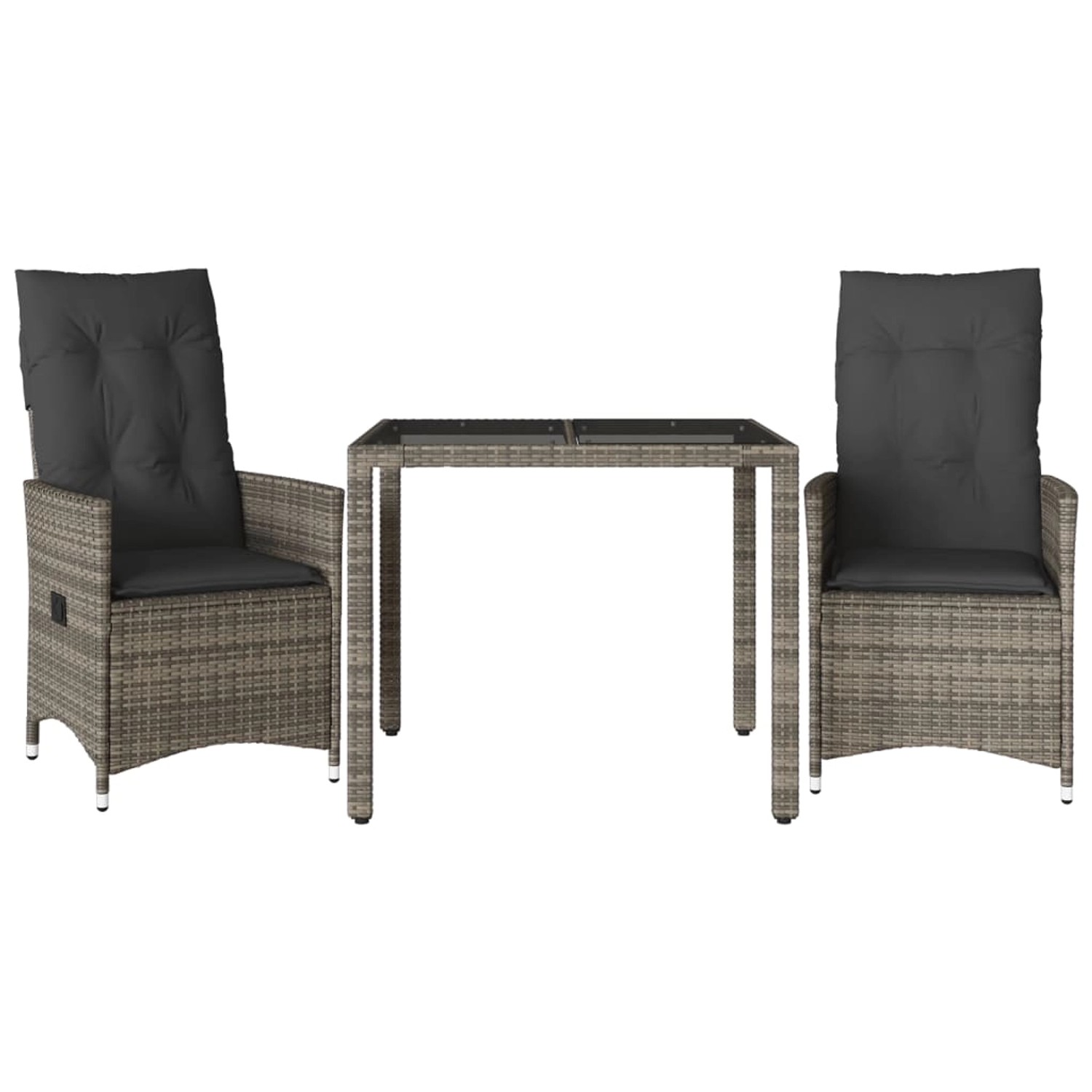 vidaXL 3-Tlg Bistro-Set mit Kissen Grau Poly Rattan 3276735