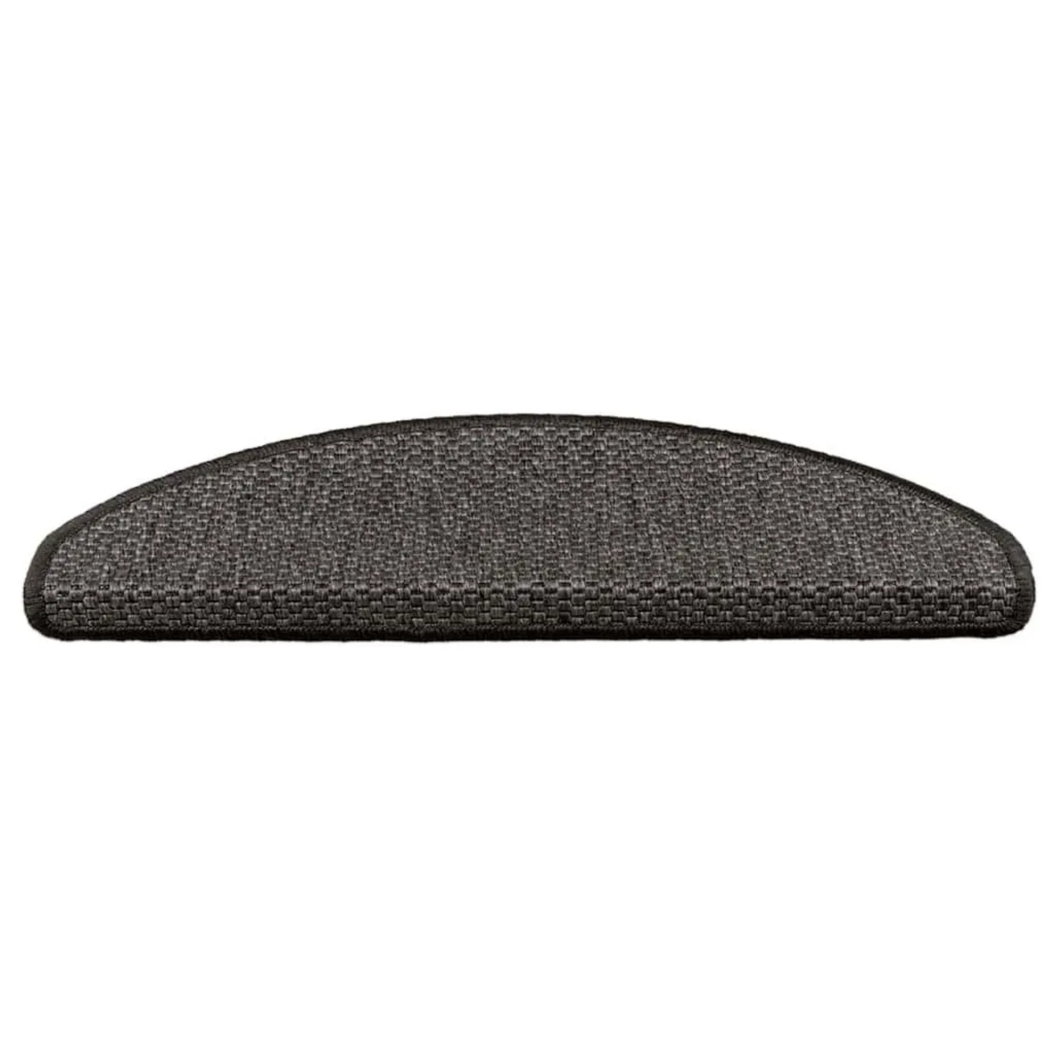 Anthrazitfarbene selbstklebende Treppenmatte in Sisal-Optik, halbrund, für sicheren Halt auf Stufen.