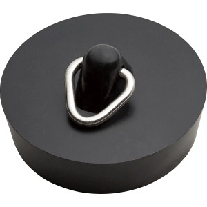 Schwarzer Waschbeckenstöpsel, Ø 38,5 mm, mit Öse für Waschbecken und Badewanne.