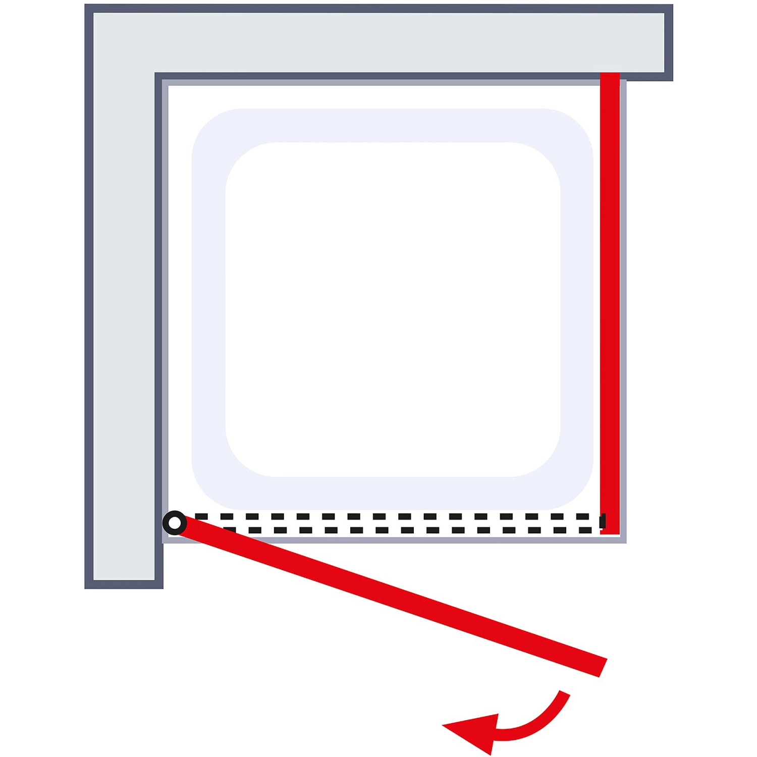 Schulte Drehtür Toura L mit Seitenwand, pendelbar, schwarz, klares Glas. Schemazeichnung.