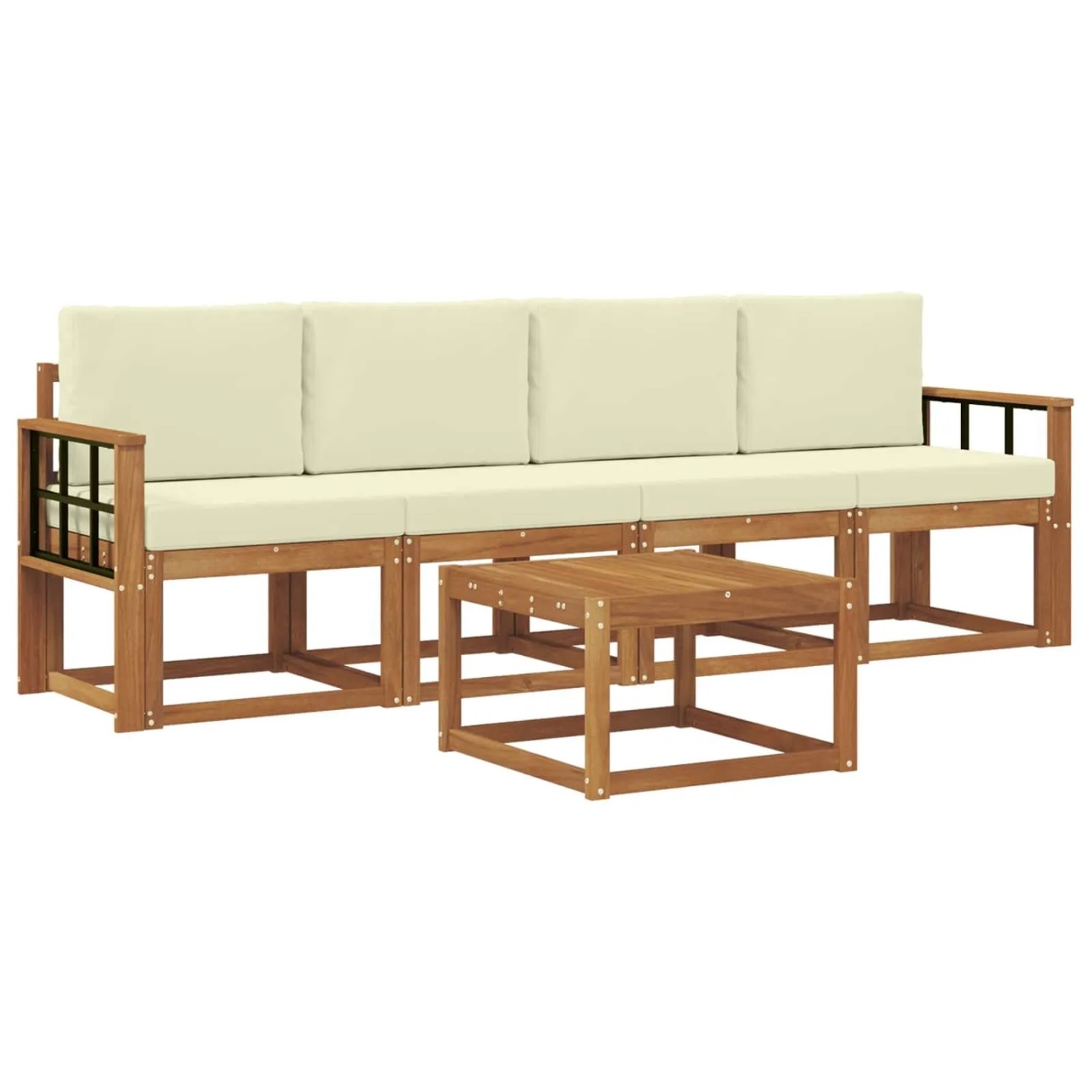 vidaXL Outdoor-Sofagarnitur 5 Stk Natur und Creme Massivholz Akazie 3365983