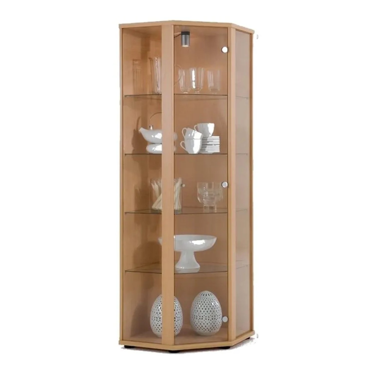K-Möbel Eckvitrine Glas Stehend 176x56,5x56,5 cm Made in Germany mit LED & 4 Glasböden Buche