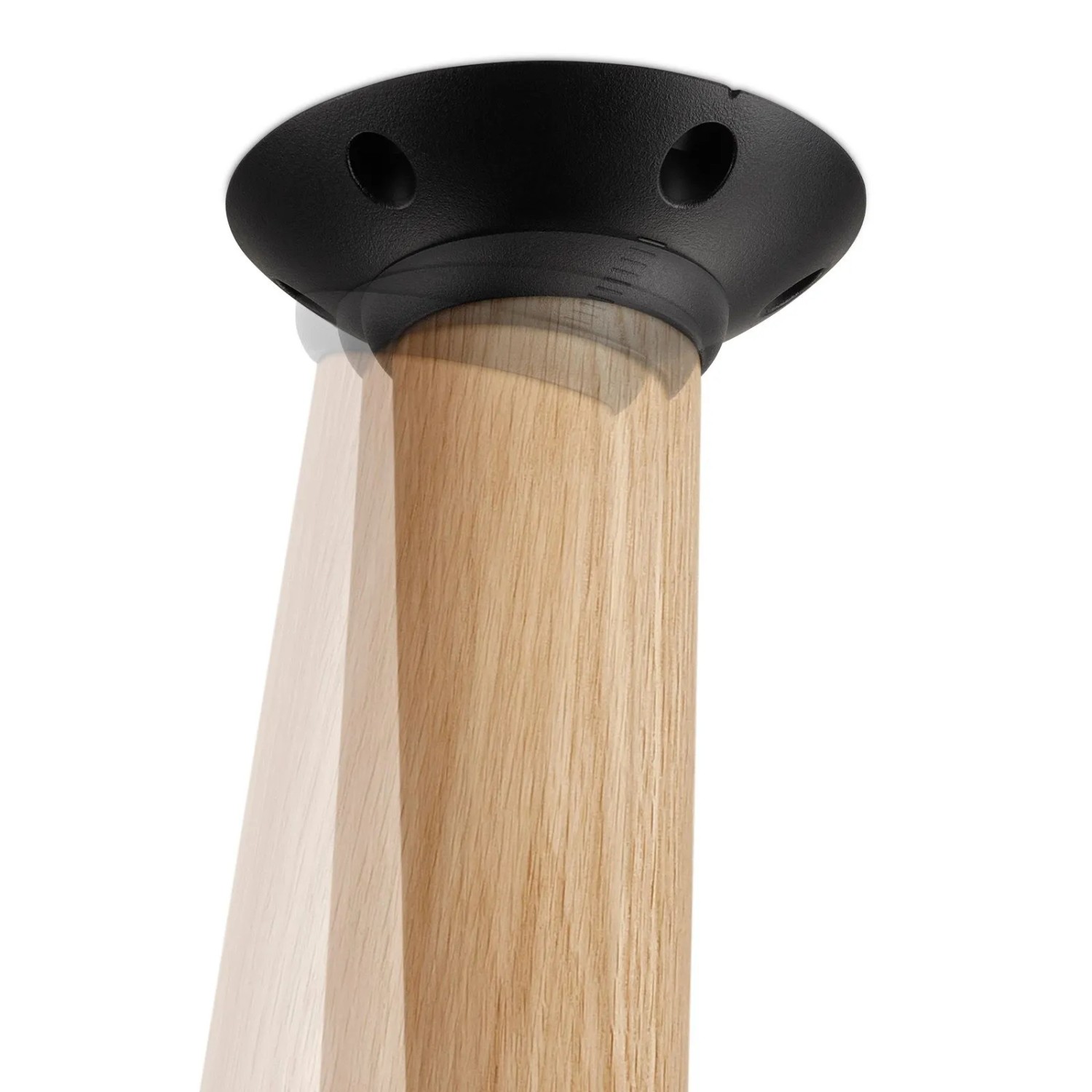 SOTECH FAROLE Tischbeinverbinder, schwarz, mit Holzbein. Zeigt stufenlose Winkeleinstellung bis 20 Grad für Tische.