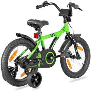 PROMETHEUS BIKES Kinderfahrrad 16 Zoll ab 4 und 5 Jahre mit Stützrädern und Rücktrittbremse Grün