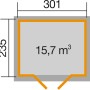Grundriss weka Gartenhaus 122 Gr.4: 301x235cm, 15,7 m³ Volumen.
