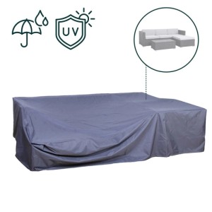 Dunkelgraue Svita Abdeckhaube für Rattan Gartenlounge, schützt Gartenmöbel vor UV-Strahlen und Wetter. Mit Schutz-Symbolen.