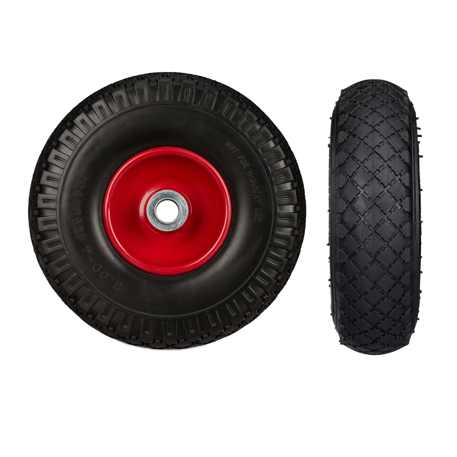 Relaxdays 2er Sackkarrenrad Set Stahl Schwarz Rot Pannensicher 26 cm x 8,5 cm
